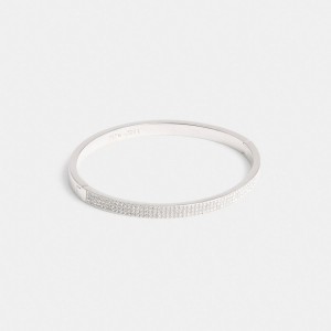 Silver Coach Pavé Hinged Bangle Women Jewelry | 593HZTIJD