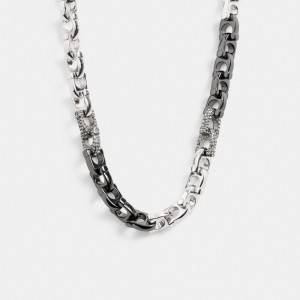 Silver Coach Pavé Signature Mixed Chain Necklace Women Jewelry | 842TPRDIC