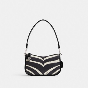 Silver Coach Swinger Bag 20 With Zebra Print Women Shoulder Bags & Hobos | 378KLIGJM