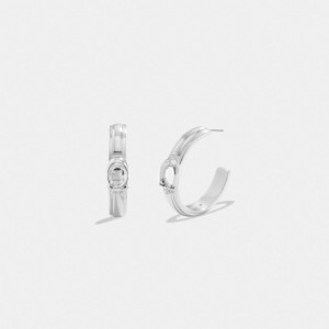 Silver Coach Tabby Hoop Earrings Women Jewelry | 752FALJNB