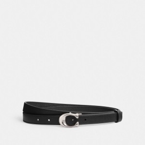 Silver / Black Coach Sculpted Signature Buckle Reversible Belt, 20 Mm Women Belts | 872CDFVAS