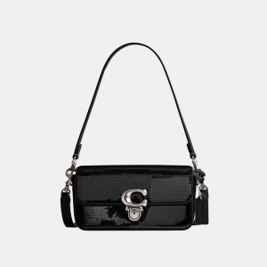 Silver / Black Coach Studio Baguette Bag With Sequins Women Crossbody Bags | 542EKJDPU