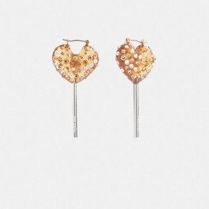 Silver / Gold Coach Heart Lollipop Earrings Women Jewelry | 608QUVSJY