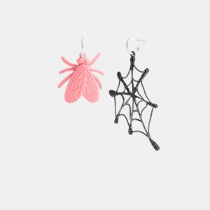 Silver / Multicolor Coach Fly Web Mismatch Earrings Women Jewelry | 465NOARWS