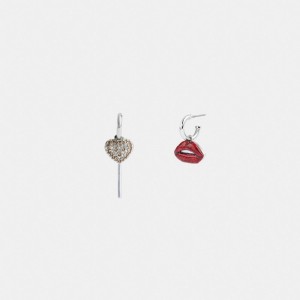 Silver / Multicolor Coach Lollipop And Lips Mismatch Earrings Women Jewelry | 123JYMIZH