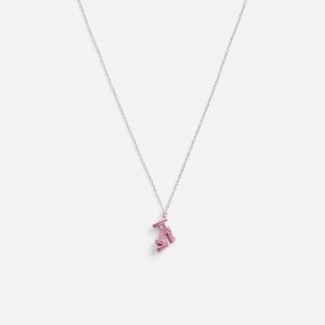 Silver / Pink Coach Stiletto Pendant Necklace Women Jewelry | 943OAYMNE