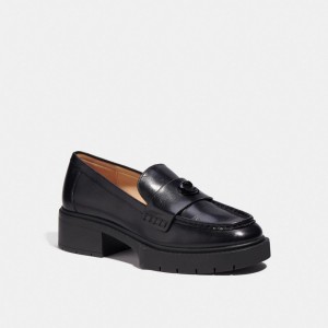 leather/Black Coach Leah Loafer Women Flats & Loafers | 638QDLSNF