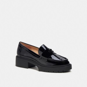 leather/Black Patent Coach Leah Loafer Women Flats & Loafers | 415BWSJAU