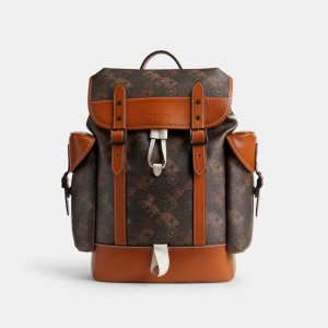 printed coated canvas/Truffle/Burnished Amber Coach Hitch With Large Horse And Carriage Print Men Backpacks | 972FPUYMO