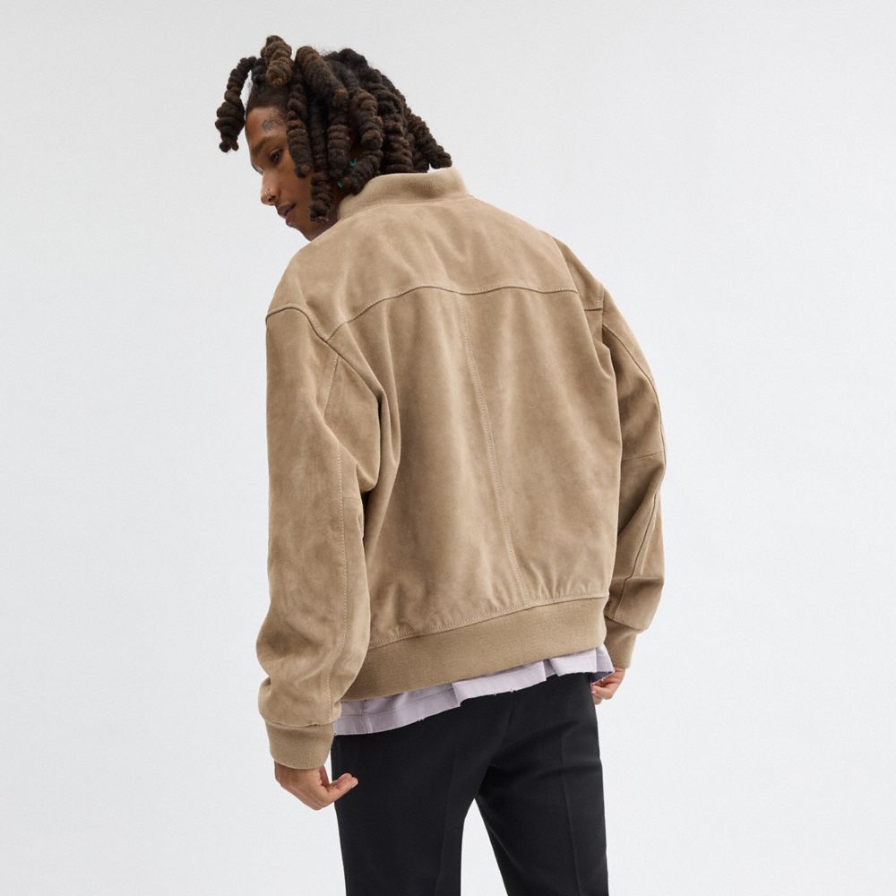 Beige Coach Lightweight Suede Jacket Men Jackets & Outerwear | 352DZAEXH