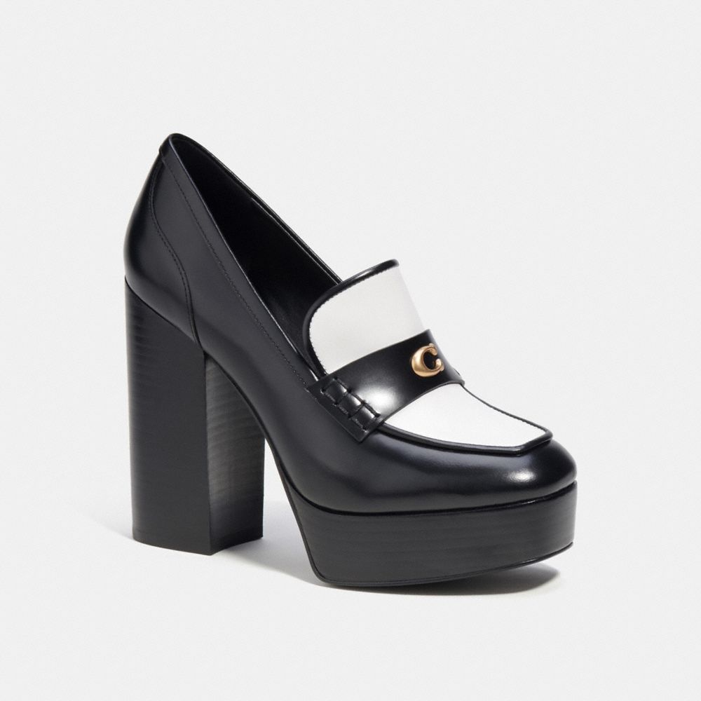 Black/Optic White Coach Ilyse Platform Loafer Women Flats & Loafers | 496VWIRUH