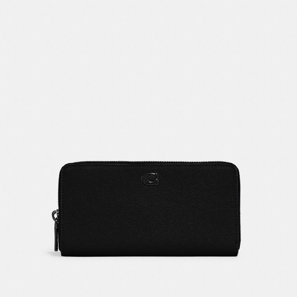 Black Coach Accordion Wallet With Signature Canvas Interior Women Large Wallets | 214MGFISN