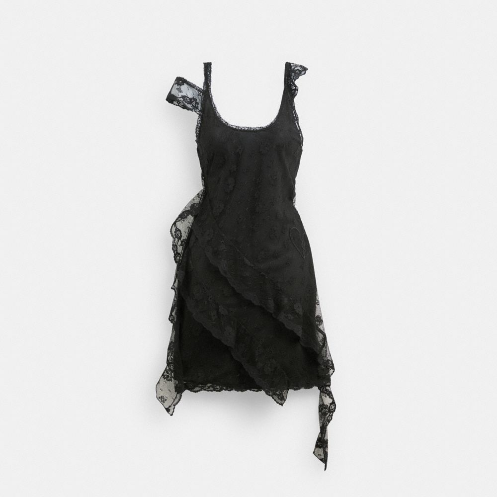 Black Coach All Over Lace Mini Dress Women Dresses | 624MBYCGJ