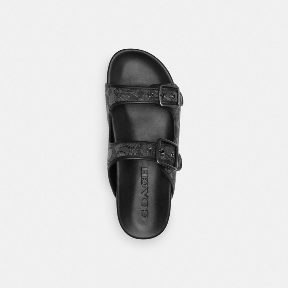 Black Coach Buckle Strap Sandal In Signature Jacquard Men Sandals & Slides | 974XTRBMN