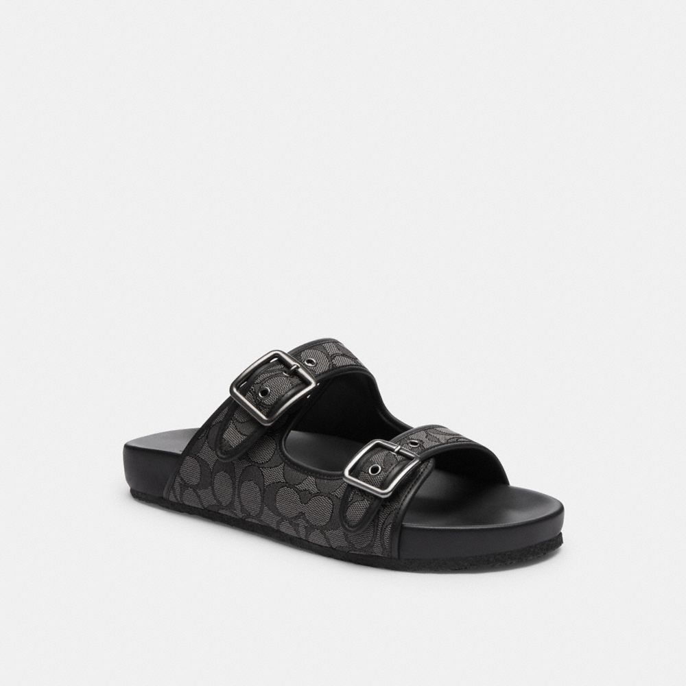 Black Coach Buckle Strap Sandal In Signature Jacquard Men Sandals & Slides | 974XTRBMN