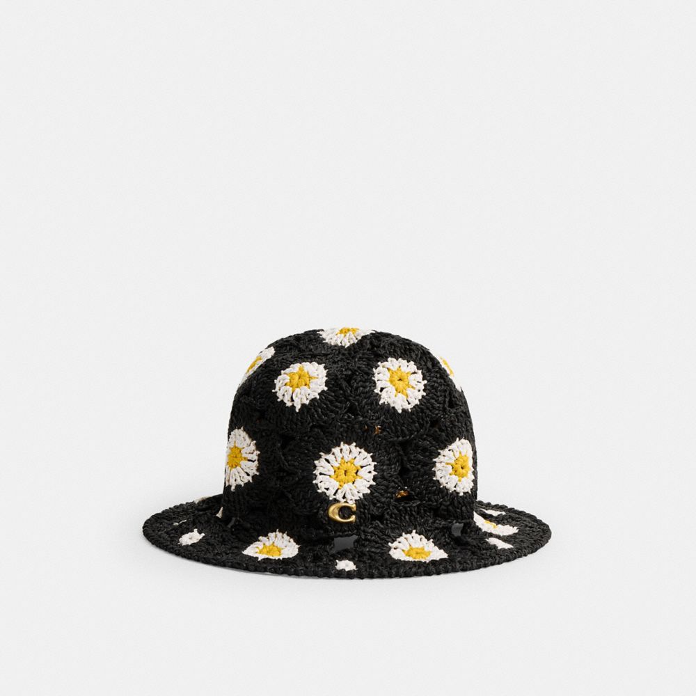 Black Coach Daisy Crochet Bucket Hat Women Hats Scarves & Gloves | 907BFGTNS