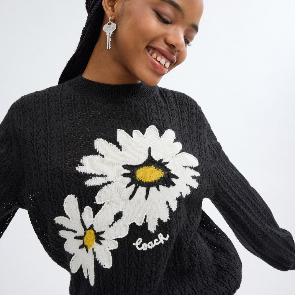 Black Coach Floral Crewneck Sweater Women Tops | 149TCHVAN