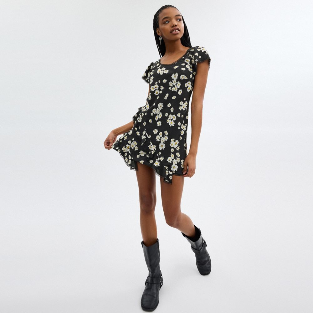 Black Coach Floral Mini Dress Women Dresses | 390LPEODH