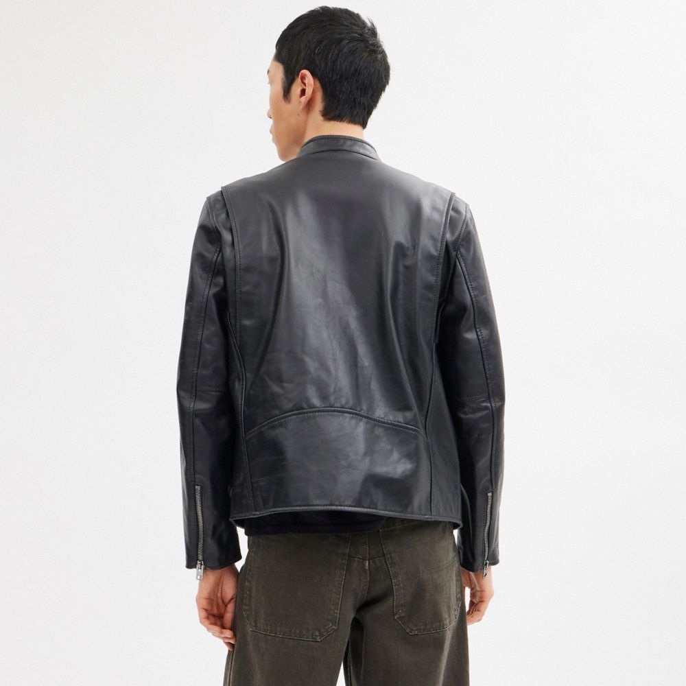 Black Coach Leather Racer Men Jackets & Outerwear | 095PERGQA