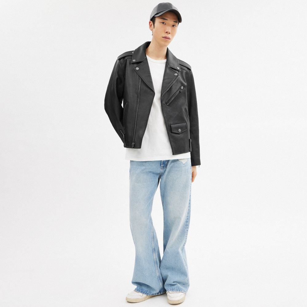 Black Coach Moto Jacket Women Jackets & Outerwear | 203ZEMQCN