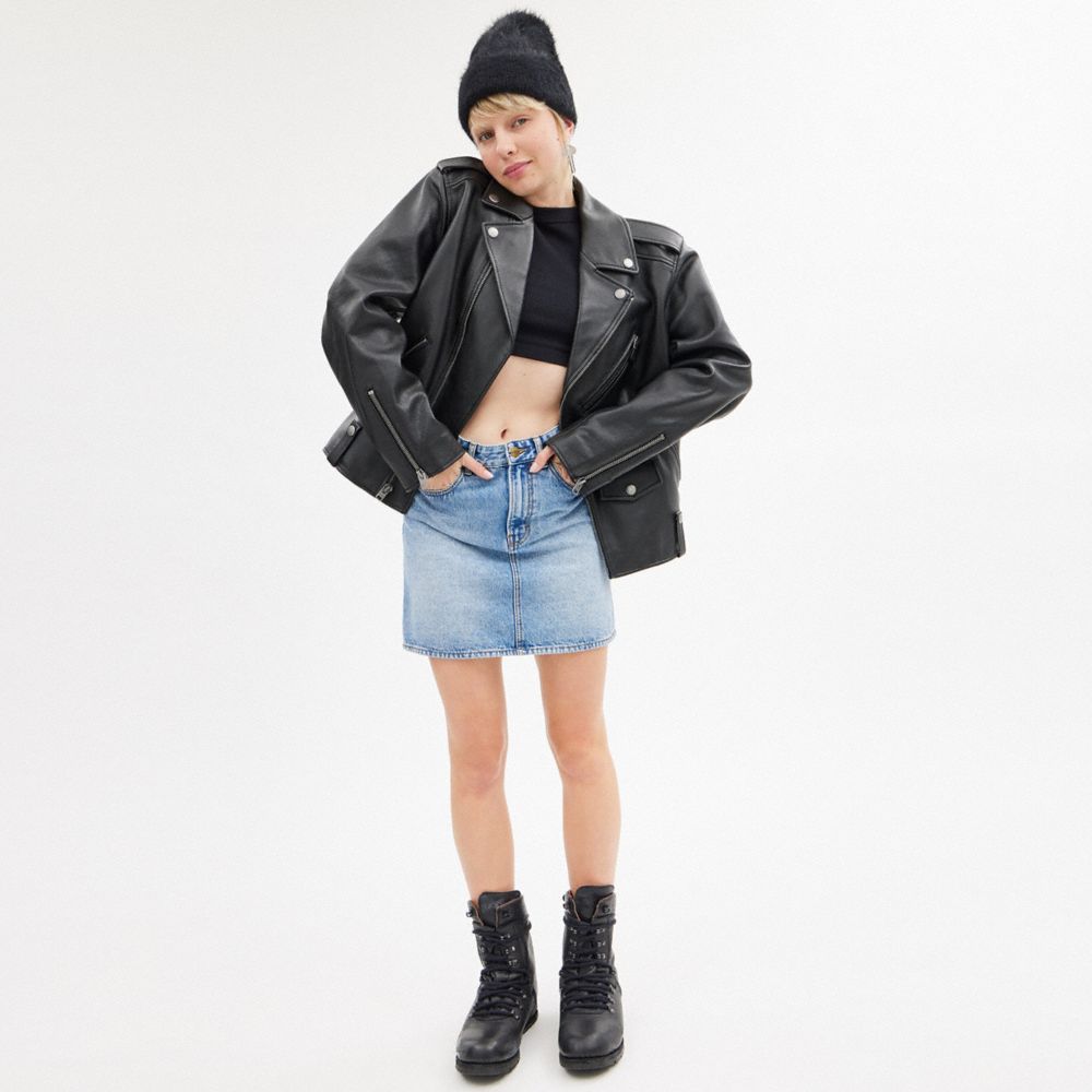 Black Coach Moto Jacket Women Jackets & Outerwear | 203ZEMQCN