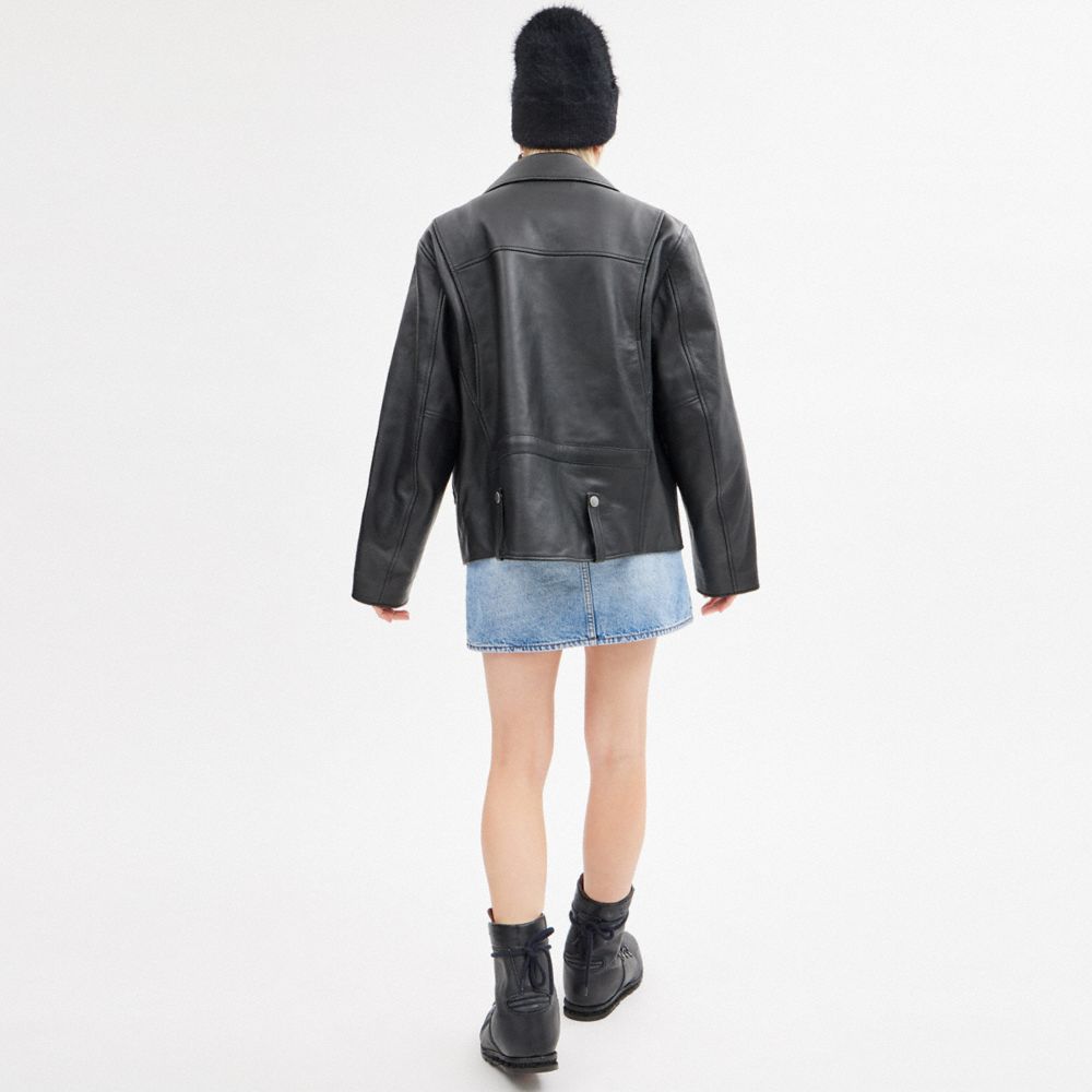 Black Coach Moto Jacket Women Jackets & Outerwear | 203ZEMQCN