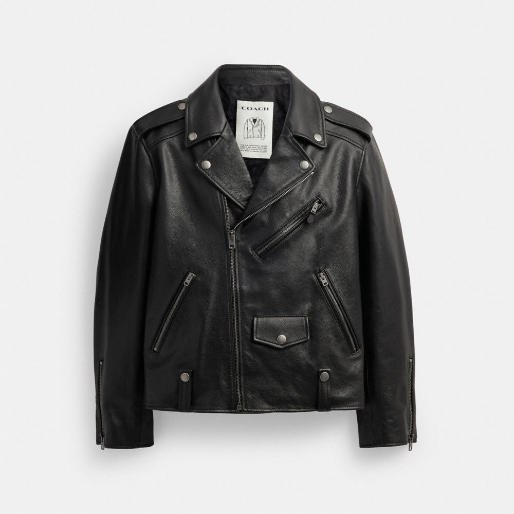 Black Coach Moto Jacket Women Jackets & Outerwear | 203ZEMQCN