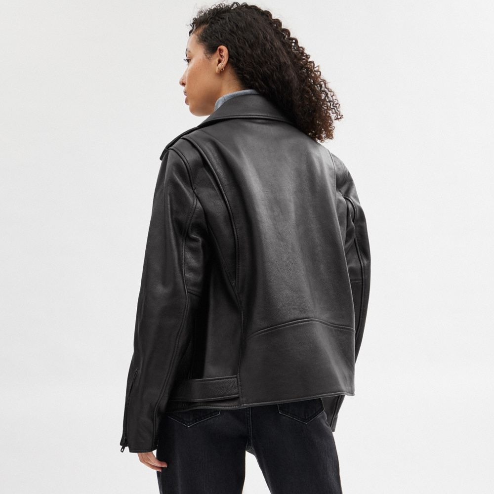 Black Coach Moto Jacket Women Jackets & Outerwear | 173QRBMTU