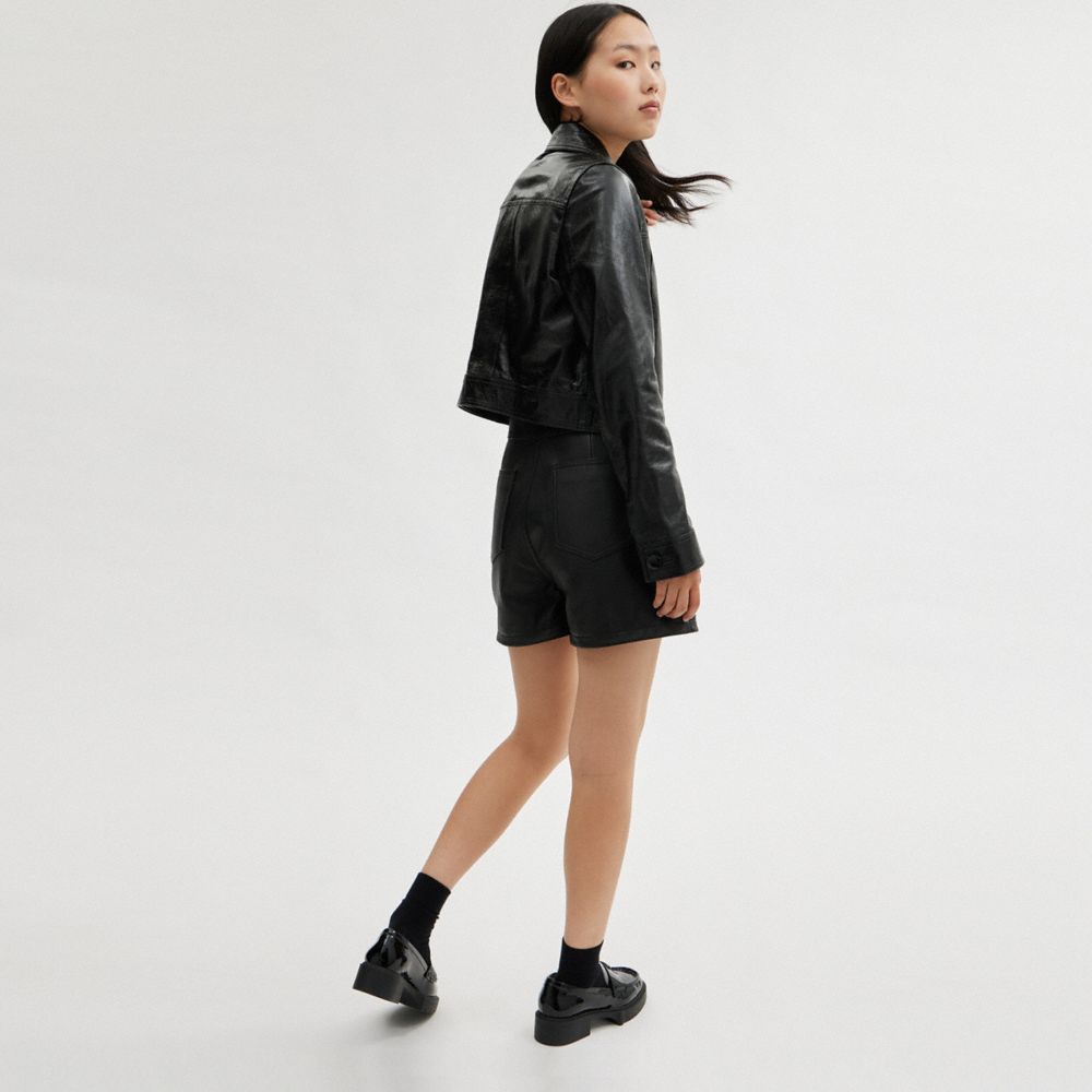 Black Coach Patent Leather Jacket Women Jackets & Outerwear | 457PJWNVQ