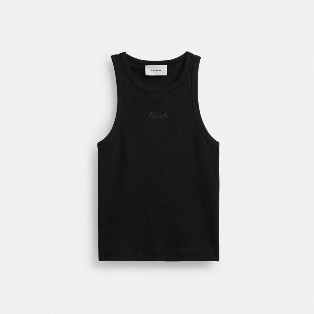 Black Coach Ribbed Coach Script Tank Top Women Tops | 450PRMKGI