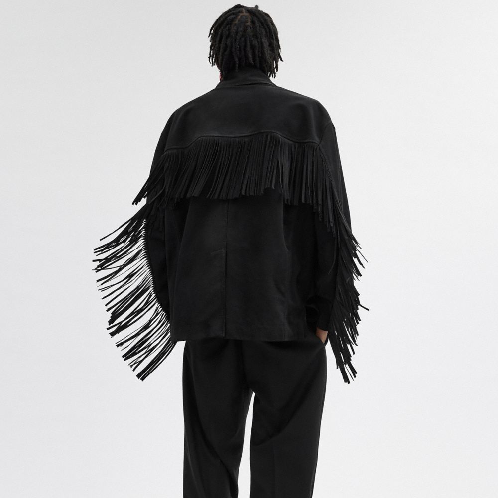 Black Coach Suede Fringe Jacket Men Jackets & Outerwear | 607RLTGUB