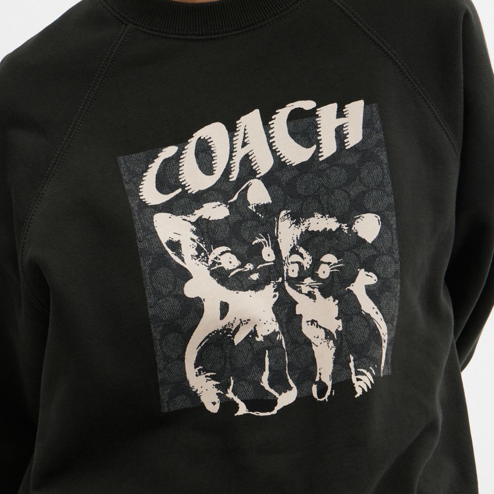 Black Coach The Lil Nas X Drop Signature Cats Crewneck Sweatshirt Women Tops | 596VXTFPK