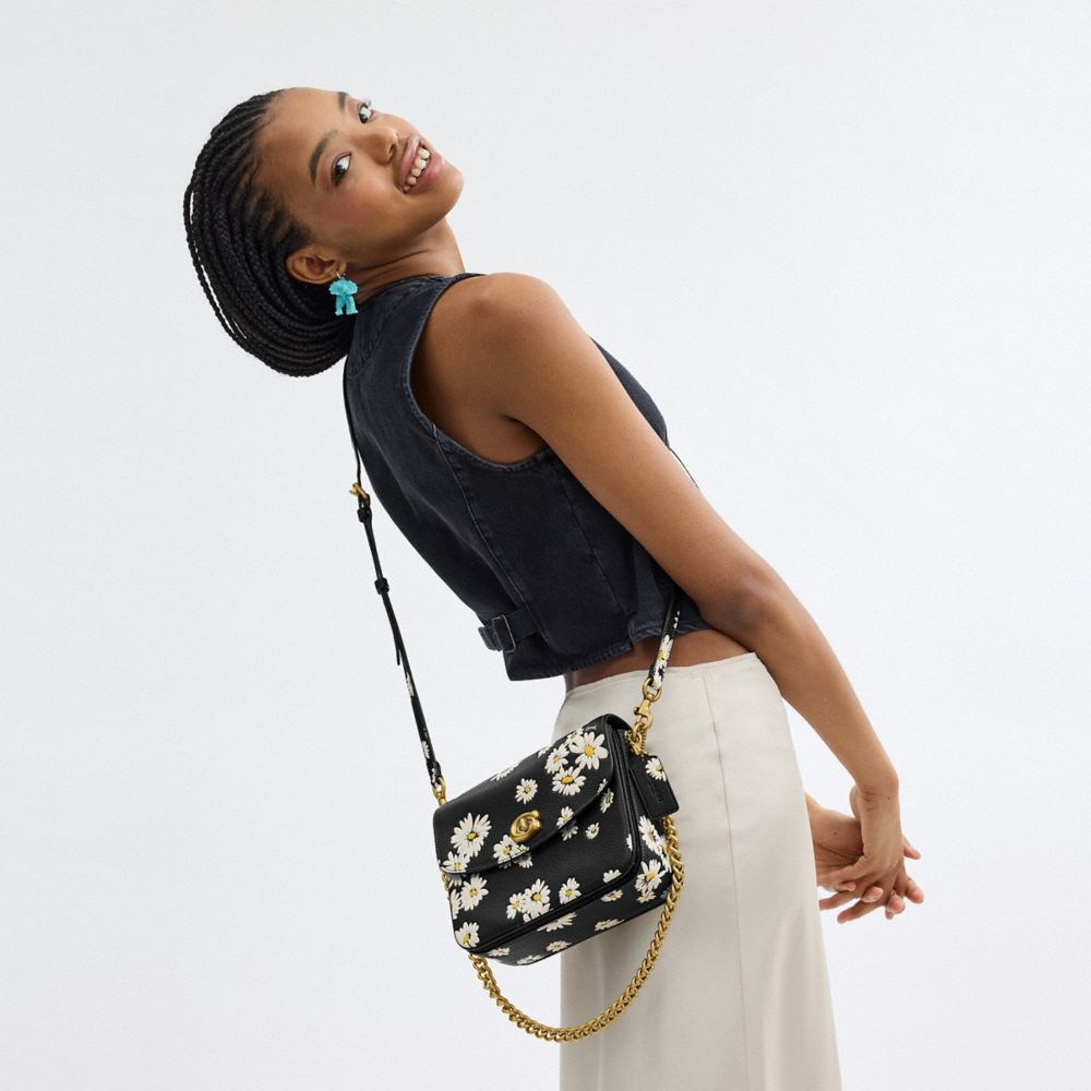 Black Multicolor Coach Cassie Crossbody Bag 19 With Floral Print Women Crossbody Bags | 394JFGLWV