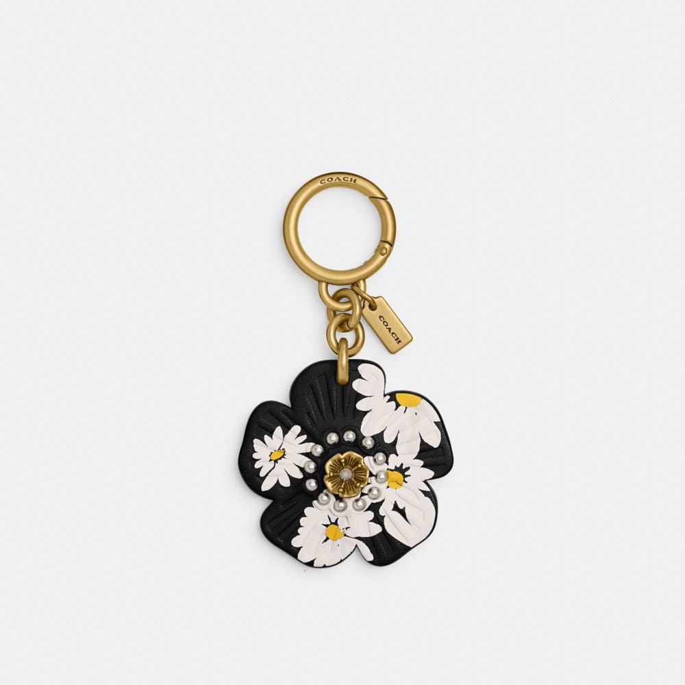 Black Multicolor Coach Tea Rose Bag Charm With Floral Print Women Straps, Charms, and Keyrings | 601PBSETW