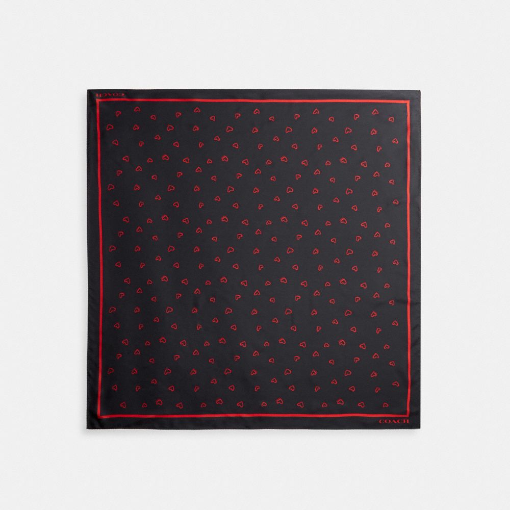 Black / Red Coach Hearts Print Silk Square Scarf Women Hats Scarves & Gloves | 684ZNSOKI