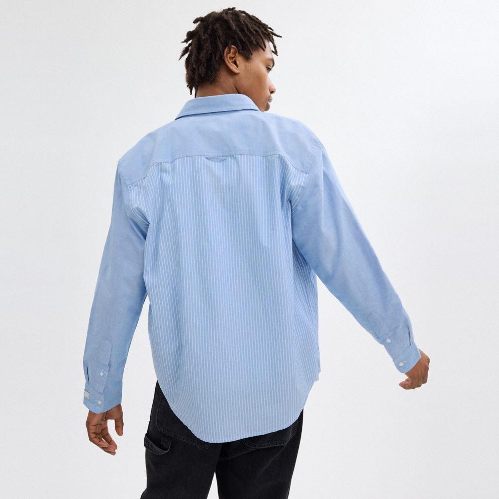 Blue/White Coach Mix Media Shirt Men Tops & Bottoms | 831DIJVEN