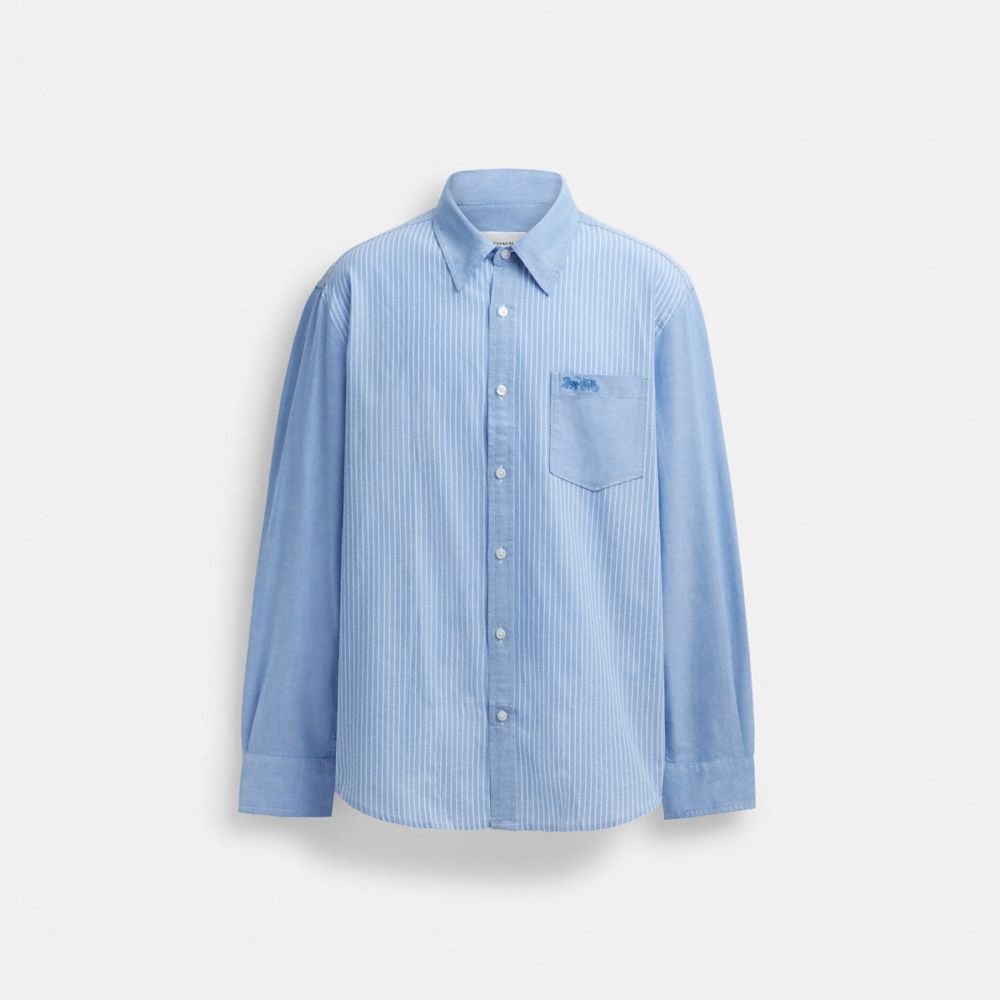 Blue/White Coach Mix Media Shirt Men Tops & Bottoms | 831DIJVEN