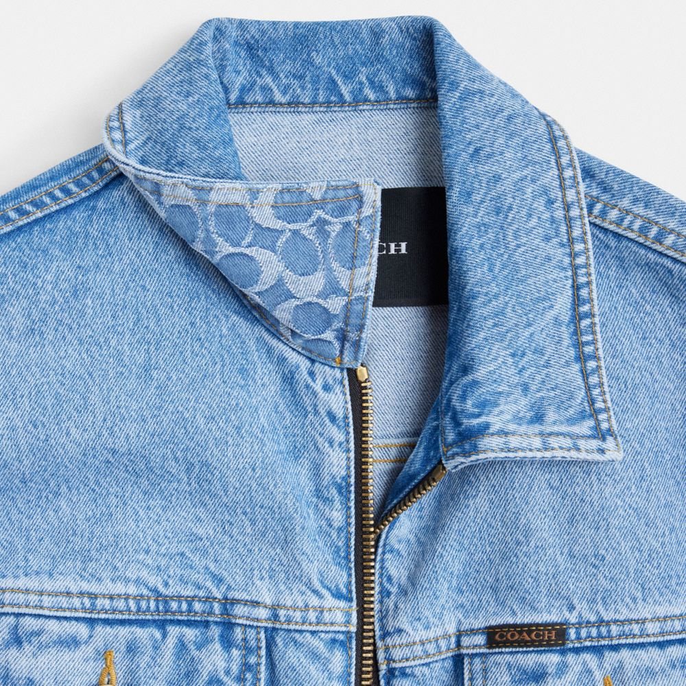 Blue Coach Denim Crop Jacket In Organic Cotton Women Jackets & Outerwear | 084WXRZYD