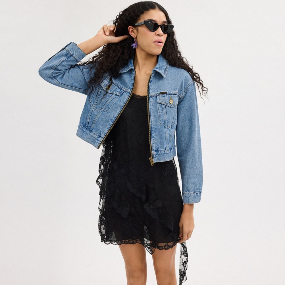 Blue Coach Denim Crop Jacket In Organic Cotton Women Jackets & Outerwear | 084WXRZYD