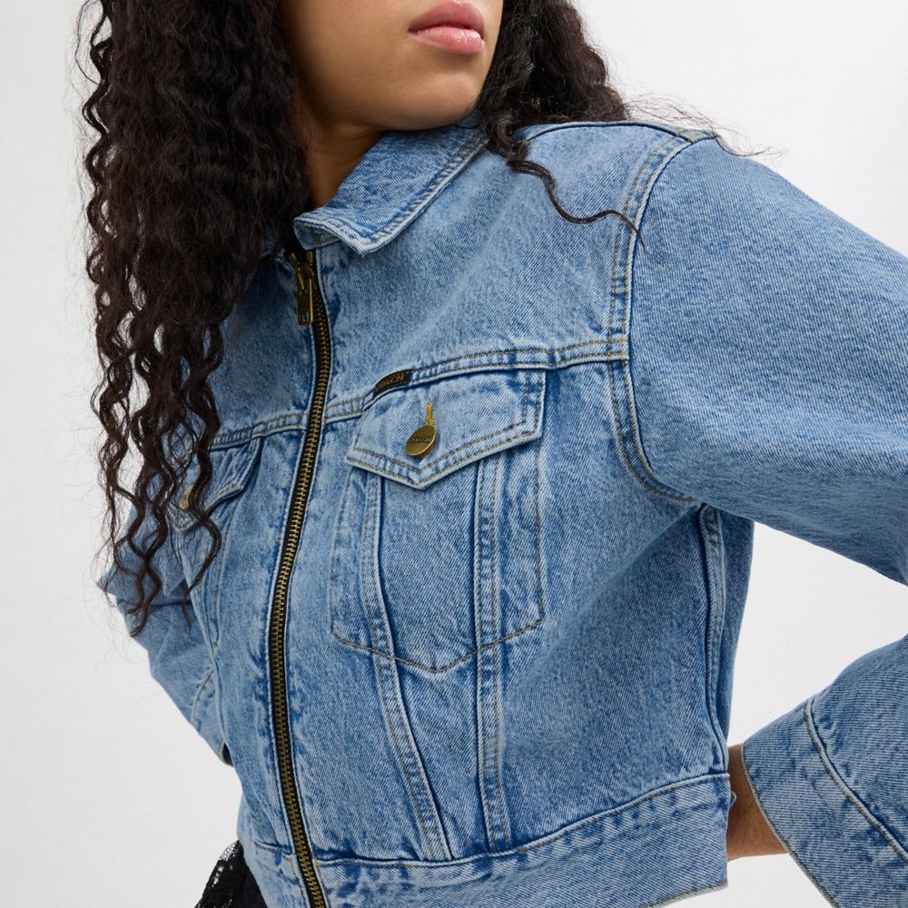 Blue Coach Denim Crop Jacket In Organic Cotton Women Jackets & Outerwear | 084WXRZYD