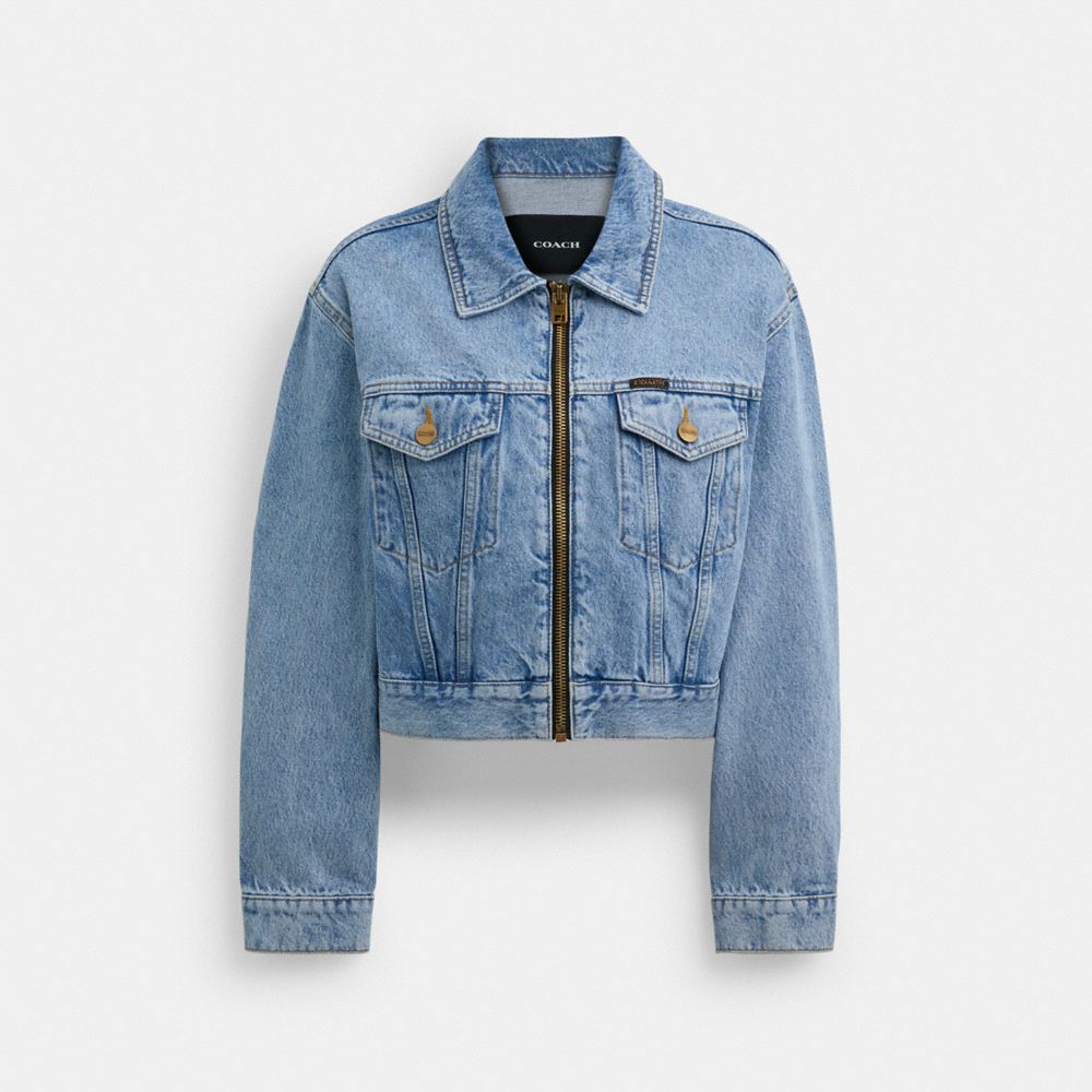 Blue Coach Denim Crop Jacket In Organic Cotton Women Jackets & Outerwear | 084WXRZYD