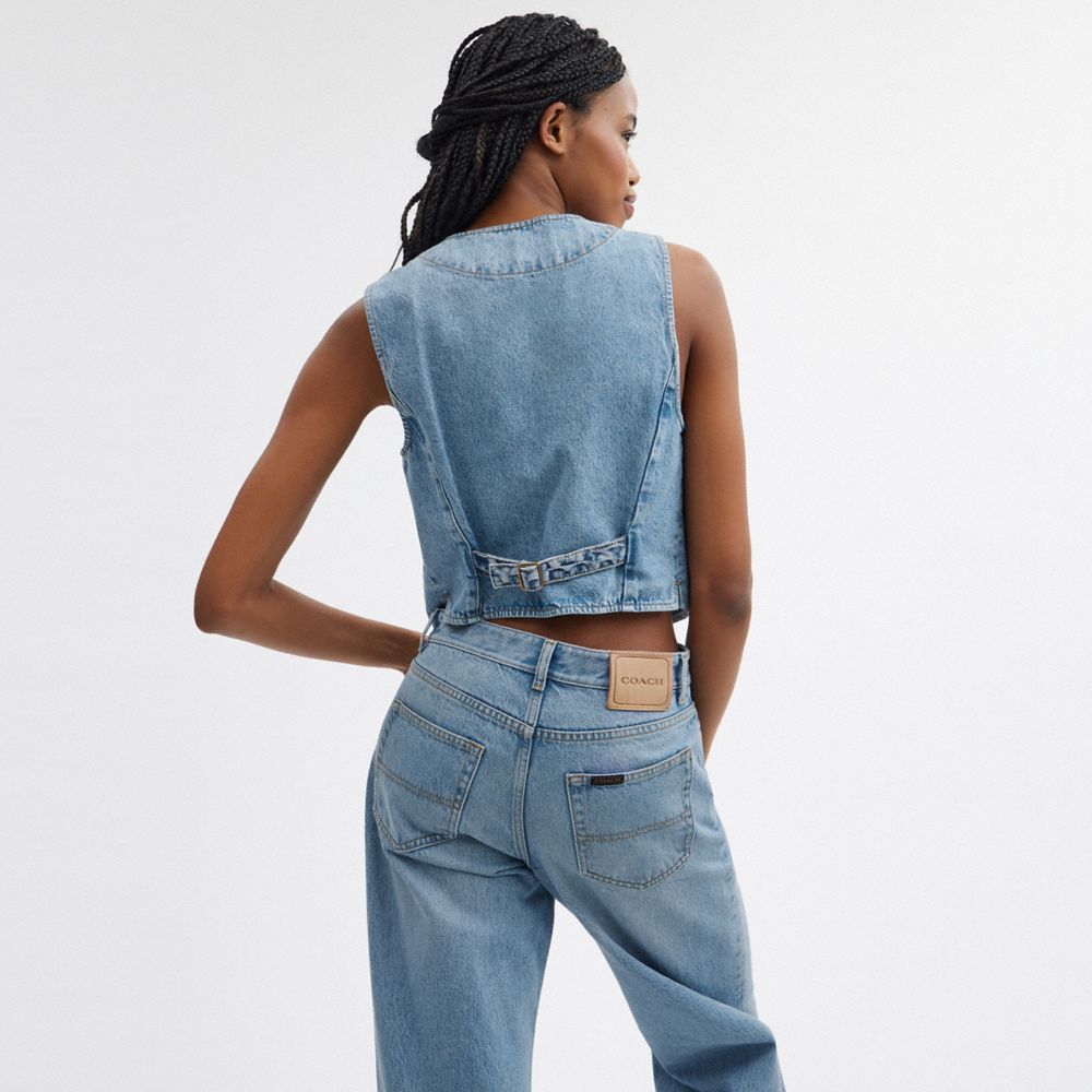 Blue Coach Denim Vest In Organic Cotton Women Tops | 126CVXZJO