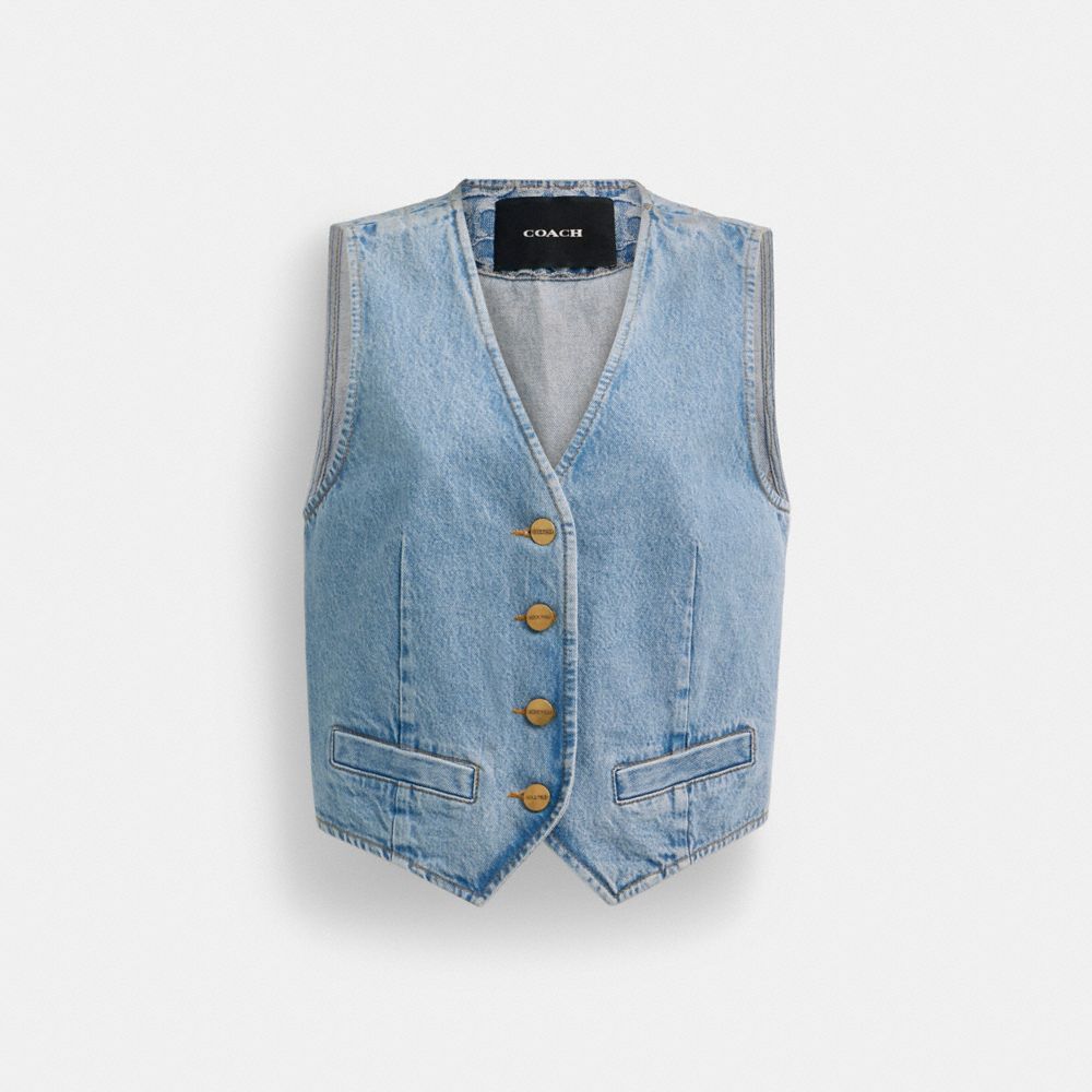 Blue Coach Denim Vest In Organic Cotton Women Tops | 126CVXZJO