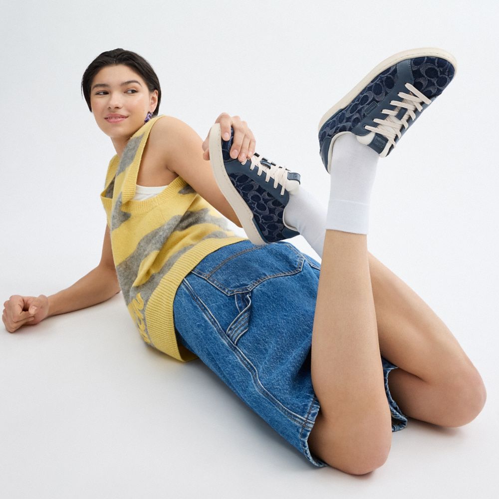 Blue Denim Coach Lowline Low Top In Signature Denim Women Sneakers | 034OZBAVY