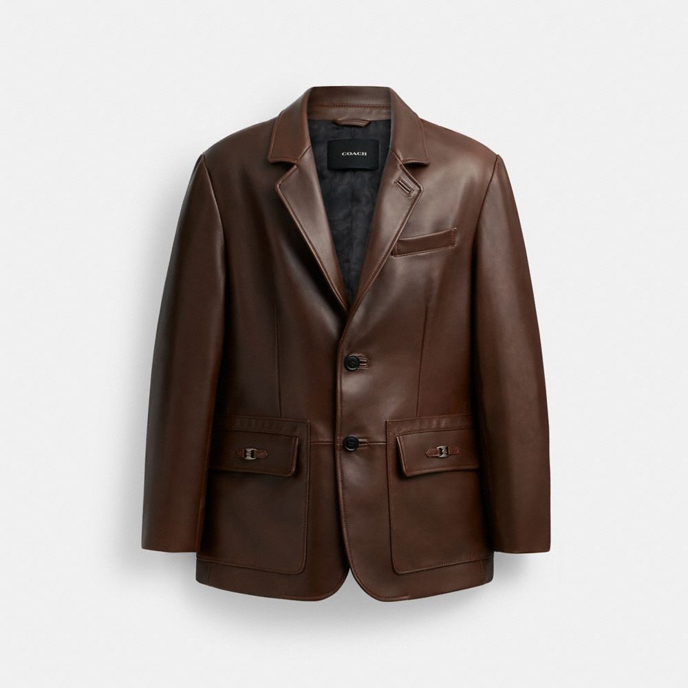 Brown Coach Heritage C Leather Blazer Men Jackets & Outerwear | 874PFCRJD