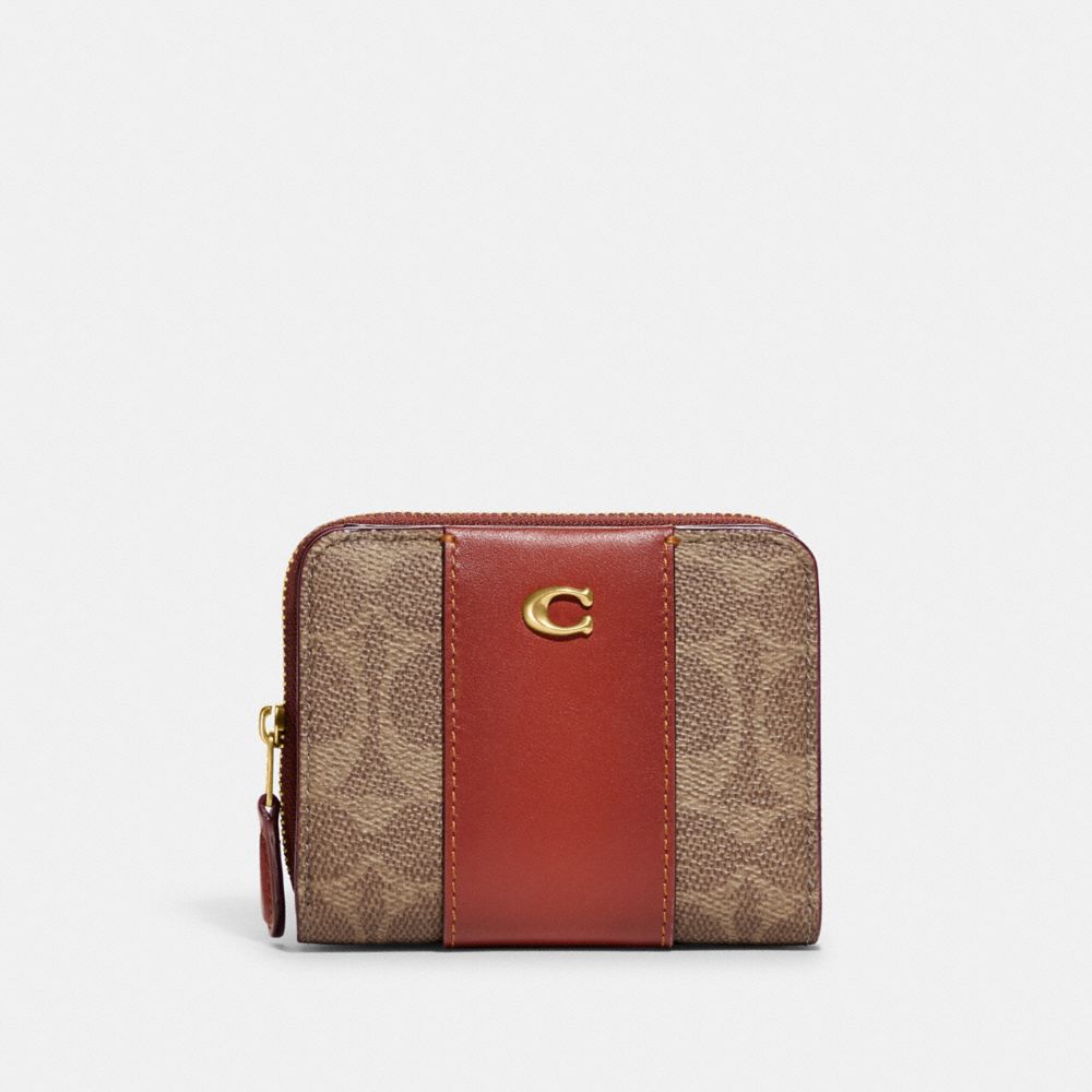 Brown / Red Coach Billfold Wallet In Colorblock Signature Canvas Women Small Wallets | 917XVQSWF