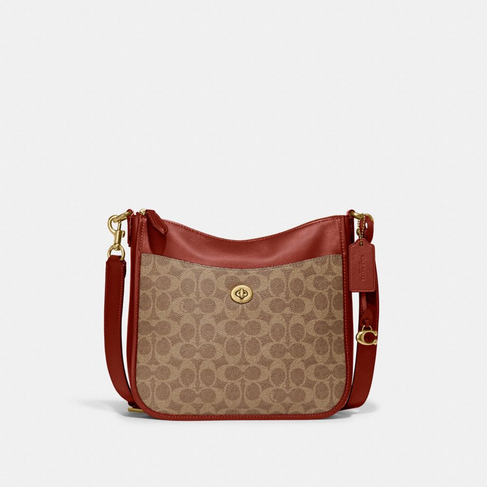 Brown / Red Coach Chaise Crossbody Bag In Signature Canvas Women Crossbody Bags | 745GZBENT