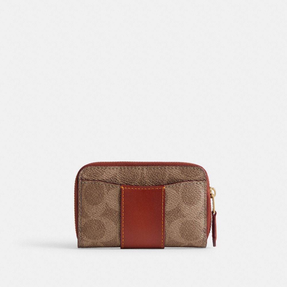 Brown / Red Coach Essential Small Zip Around In Signature Canvas Women Card Cases | 194QPKOYX