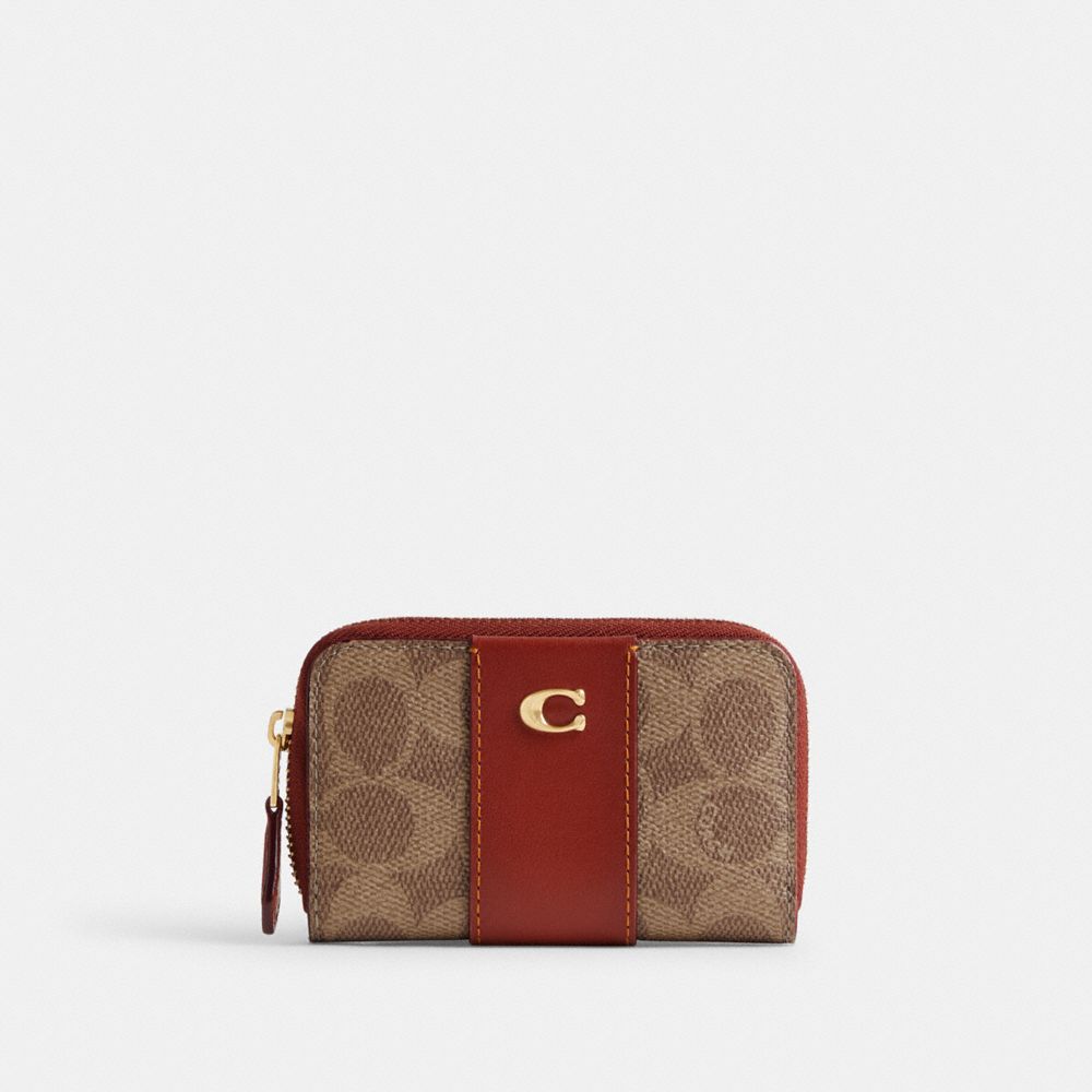 Brown / Red Coach Essential Small Zip Around In Signature Canvas Women Card Cases | 194QPKOYX