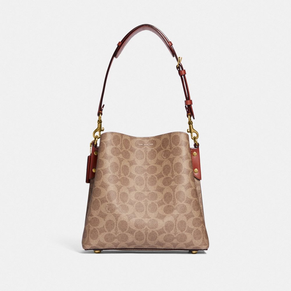 Brown / Red Coach Willow Bucket Bag In Signature Canvas Women Shoulder Bags & Hobos | 357SONRAU